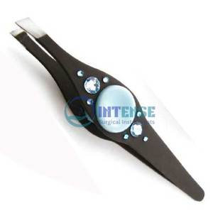 Pince à cils en acier inoxydable à prise antidérapante pince à pointe de précision large en forme de cheveux incarnés en forme inclinée - Product Image 6