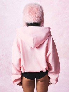 Sudadera con capucha rosa extragrande para mujer, con cremallera completa, mezcla de algodón y forro polar, estampado de letras, hombros caídos, para otoño e invierno, proveedor - Product Image 2
