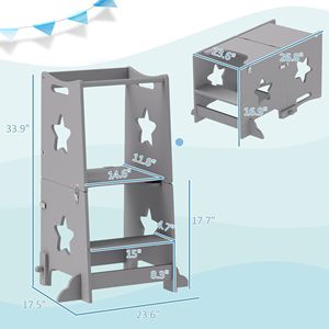 Torre per Bambini 2-in-1 Grigia con Ringhiera di Sicurezza, Set di Mobili per Bambini per Lavabo, Cucina o Bancone - Product Image 3