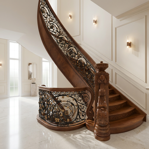 Barandilla de Escalera Victoriana de Hierro Fundido KHP con Balaustres de Hierro Fundido y Detalles Dorados, Resistente al Óxido, para Pasillos Interiores de Hoteles - Product Image 3