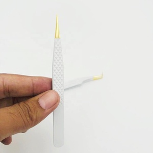 Pinzas de Acero Inoxidable Profesionales de Alta Calidad para Pestañas, con Punta de Diamante, Aislamiento Dorado, 90 Grados, Blancas, Personalizadas, Venta al Por Mayor - Product Image 2