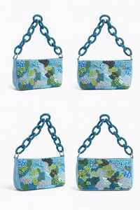 Bolso de Hombro de Lujo para Mujer, Diseño Clásico Hecho a Mano con Cuentas Azules en Forma de Media Luna, con Cadena Magnética, para Fiestas y Eventos - Product Image 3