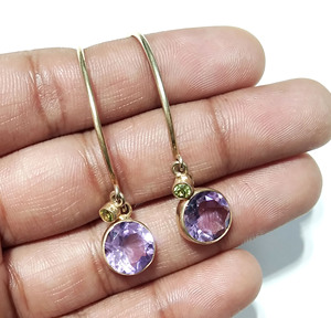 Amethyst Earrings 925 Sterling Silver Silver Plated Natural Amethyst Dangle <b>Drop</b> Bohemian Style Certified Handmade Gemstone - Product Image 2