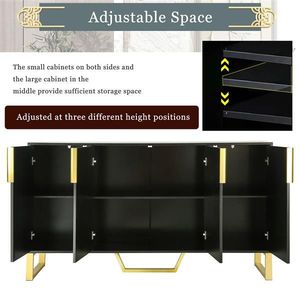 Mobile da Cucina Moderno Nero con 4 Ante, Maniglie e Gambe in Metallo, Ripiani Regolabili - Product Image 6