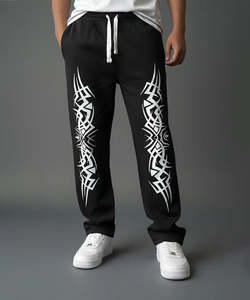 <b>Men's</b> Black Eco-Friendly High Street Sweatpants <b>White</b> Flare Pants Print Elastic Waist Drawstring Casual Loose Fit Midweight - Product Image 2
