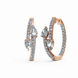 Aros de Oro Rosa con Detalles de Diamantes en Corte Pera, Estilo Lujoso para Uso Diario de Mujeres - Product Image 6