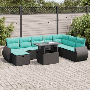 Juego de sofás de patio de 9 piezas de ratán sintético gris con cojines, conjuntos de jardín - Product Image 1
