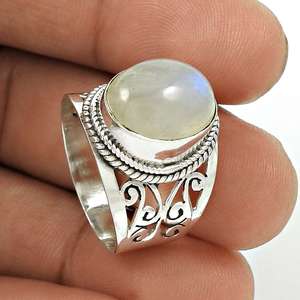 Bague en argent massif 925 avec pierre de lune arc-en-ciel véritable, bijoux fins, vente en gros, bague éternité en vermeil - Product Image 2