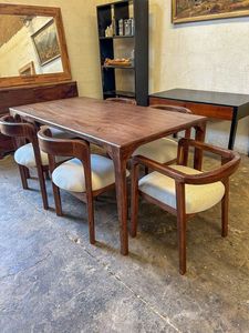 Juego de Mesa de Comedor de Madera de Teca Sólida, Sillas Tapizadas Modernas, Fabricante de Muebles de Indonesia - Product Image 4