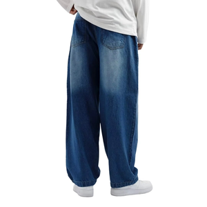 Jeans décontractés pour hommes, taille mi-haute, coupe ample, en denim bleu foncé, évasés à jambe large, respirants, teint uni, pour hommes et femmes, Fabricant - Product Image 2