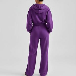 Conjunto de Ropa Personalizada para Mujer, Dos Piezas, Sudadera Corta con Cremallera, Pantalones Acampanados, Traje Deportivo Personalizado con Logotipo, Chándal Elegante para Mujer - Product Image 2