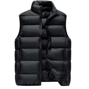 <b>Black</b> <b>Men's</b> <b>Vest</b> Stand Collar Casual Winter Outerwear Windproof Breathable Pullover Sleeveless Multi-Pocket Puffer Jacket Solid - Product Image 2