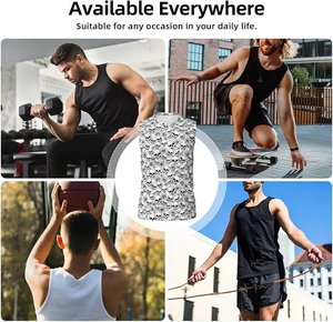 Men's <b>Skull</b> Pattern Sleeveless Tank <b>Top</b> O-Neck Gothic Style Breathable Polyester Knitted Workout Wear - Product Image 5