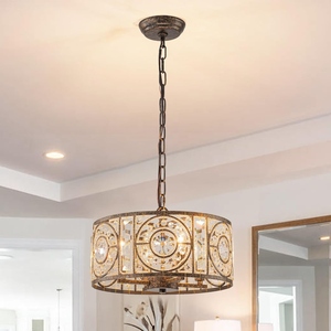 Luxury <b>Crystal</b> Drum <b>Chandelier</b> Modern Vintage Ceiling Pendant <b>Light</b> Rustic Metal Hanging Lamp - Product Image 4