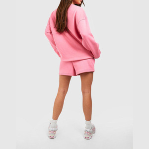 Conjunto de Sudadera y Pantalones Cortos de Forro Polar Oversize para Mujer, 2 Piezas, Casual, a Juego, Chándal, Venta al por Mayor, OEM, Logotipo Personalizado - Product Image 4
