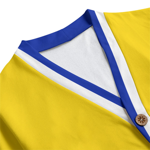 Cardigan en laine/cachemire épaisse Sigma Gamma Rho pour l'hiver, jaune, bleu, blanc, boutons en bois, poches plaquées |   Vêtements en polaire tricotée Greek Life - Product Image 5