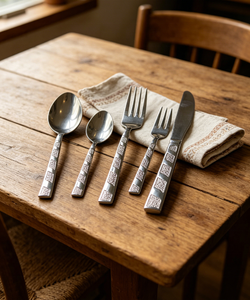 Nouveauté : Ensemble de couverts modernes en métal Lavie Creations, 5 pièces, manches au design feuille unique, vaisselle de mariage élégante, restaurant - Product Image 3
