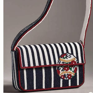 Ziyan Handicraft White <b>Red</b> Beaded Fashion <b>Clutch</b> Bag Green Animal Print Stripes Hand Embroidery Magnetic Closure Single - Product Image 1