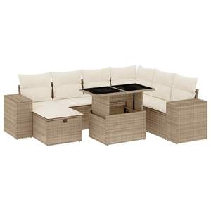 Ensemble de canapés de jardin en rotin PE beige avec structure en acier thermolaqué et verre trempé, mobilier d'extérieur haut de gamme - Product Image 2