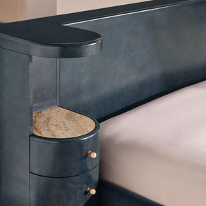 Ensemble de chambre à coucher moderne, lit en bois massif avec table de chevet intégrée - Product Image 3