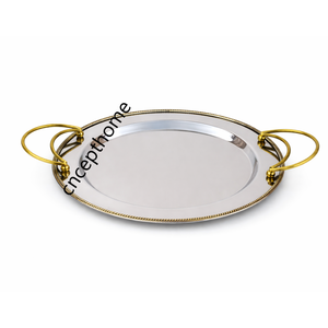 Plateau de service en métal poli avec poignées en forme de coquille, finition solide, usage résidentiel, assiette décorative pour la décoration de table à la maison - Product Image 3