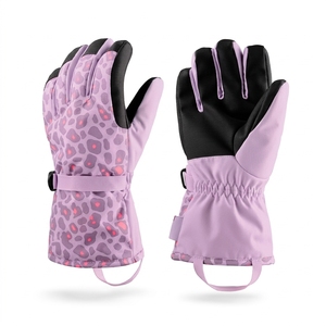 Pink <b>Leopard</b> <b>Print</b> Ski <b>Gloves</b> Full Finger Thermal Insulated Winter Gear for Girls Downhill Skiing Hook And Loop Closure - Product Image 2