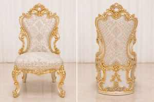 Meubles de salle à manger de style italien haut de gamme en or blanc, style Maharaja, ensemble table et chaises 6 places, acheter une suite de salle à manger classique - Product Image 2