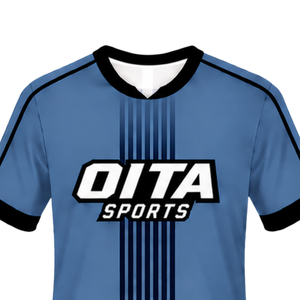 Maillot de rugby bleu acier et noir à manches courtes, col rond, respirant, pour l'entraînement d'équipe, performance sportive, uniforme de sport - Product Image 3