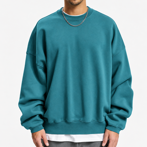 เสื้อสเวตเชิ้ตคอกลมสีเขียวอมฟ้าสำหรับผู้ชาย แขนเสื้อแบบแร็กแลนทรงโอเวอร์ไซส์ ผ้าเฟรนช์เทอร์รี่เนื้อนุ่ม สไตล์ลำลอง - Product Image 1