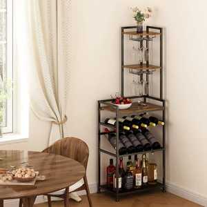 3-Tier Industrial Wine Rack Table Large Capacity Liquor Cabinet <b>Serving</b> Cart with Wine Glass Holder for Dining Room Decor - Product Image 4