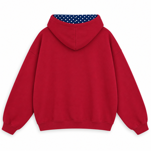 Sudadera con Capucha Estampada Estilo Universitario Americano para Mujer, Roja, de Algodón y Felpa, Informal, para Otoño, con Forro de Puntos y Bolsillo Canguro - Product Image 3