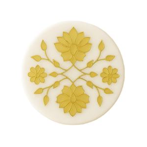 Handcrafted Round Floral Pattern <b>Coaster</b> Yellow and Pink Flowers Decorative <b>Drink</b> Holder Modern Home Decor Made From Stone - Product Image 6