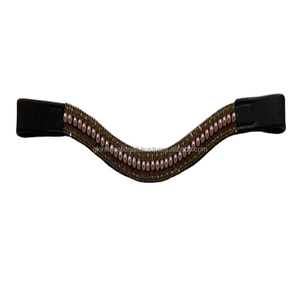 Nouveau Style De Mode De Luxe 5 Rangée Cristaux Dorés Perles Bling Strass Noir En Cuir Véritable Cheval front bande Toutes Les Tailles Personnalisées - Product Image 1
