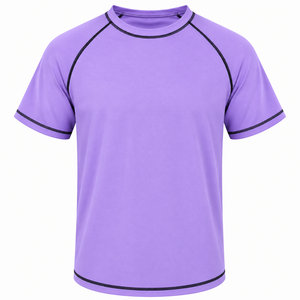 Traje de Baño de Una Pieza de Manga Corta para Niños, Color Morado Sólido, de Secado Rápido - Product Image 1