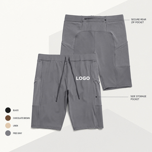 Shorts Bermuda en toile unie pour homme, séchage rapide, avec poches latérales, poche arrière zippée, taille à cordon de serrage, logo frontal, style décontracté - Product Image 1