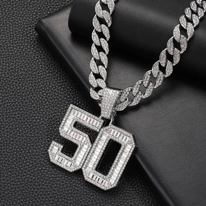 Collar Hip Hop con Colgante Número 50, Diamante Moissanita, Cadena Cubana de Plata 925 - Product Image 4