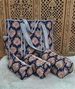 Bohemian <b>Quilted</b> <b>Tote</b> <b>Bag</b> with Floral Pattern Cotton Canvas Chains Shoulder Strap Pouches Open Top for Shopping & Travel - Product Image 1