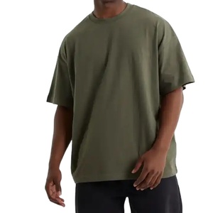 T-shirt décontracté surdimensionné à col rond et manches courtes en polyester noir tricoté pour homme, 220 grammes, anti-rétrécissement - Product Image 1