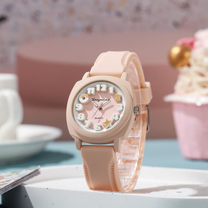 Reloj de Cuarzo Cuadrado para Mujer, con Caja de Aleación y Correa de Silicona, Diseño Casual y Moderno, Esfera con Indicadores, Cristal de 10 mm de Grosor, Color Caramelo - Product Image 1