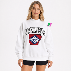 Sudadera Oversize de Cuello Alto para Mujer con Bordado del Mapa del Estado de Arkansas, Sudadera de Forro Polar para Otoño - Product Image 1