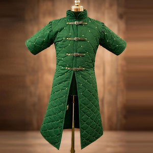 Green Medieval Gambeson Padded Jacket Costume For Reenactment Historical Training Protective Thick <b>Quilted</b> Coat - Product Image 1