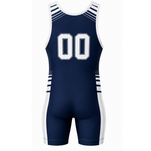 Combinaison de lutte sublimée bleu marine et blanc pour hommes, imprimé numérique, en polyester, tenue de lutte, vêtements de sport performants - Product Image 3