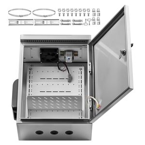 Caja Eléctrica de Acero Inoxidable para Exteriores, Gabinete de PVC con Termostato, Ventilador y Cubierta Protectora contra la Lluvia, Protección IP67, 20 x 16 x 8 Pulgadas - Product Image 1