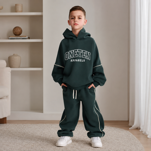 Ensemble de survêtement unisexe en molleton vert foncé pour l'hiver, avec capuche, style streetwear, manches longues, imprimé, coupe décontractée, en Spandex/Nylon - Product Image 5