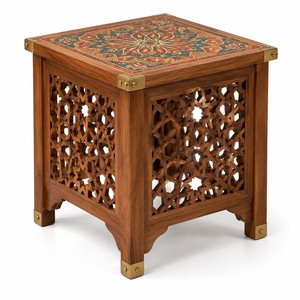 Table d'appoint artisanale en cèdre Atlas Mashrabiya avec treillis - Vente en gros - Moradabad - Product Image 1
