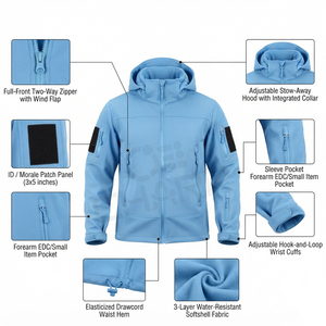 Veste softshell pour homme personnalisée, à capuche, imperméable, coupe-vent, pour la randonnée en plein air, avec plusieurs poches zippées - Product Image 6