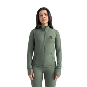 Olive Green <b>Women's</b> Fitted Cropped <b>Jacket</b> Zip Front High Collar Long Sleeve Stretch Activewear Top Casual Workout Sportswear - Product Image 1