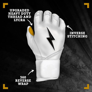 White Leather Batting Gloves Black Lightning Design <b>Padded</b> Pull Unisex Adult Training Gloves Right-Handed XXL/XL Eco-Friendly - Product Image 2