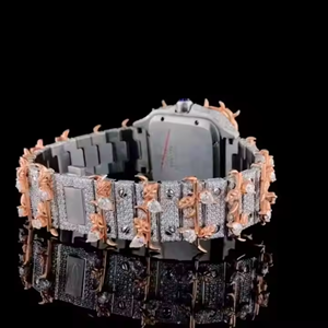 Montre Sport Hip Hop de Luxe Personnalisée avec Bracelet en Acier Inoxydable 20mm, Diamants Moissanite Entièrement Sertis, Verre Quartz Tendance - Product Image 4