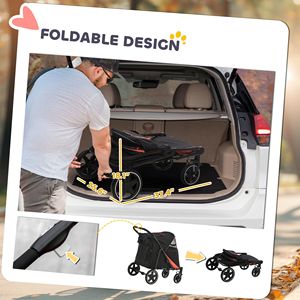 Passeggino per Cani di Taglia Media e Grande con Finestra in Rete, Trasportino per Animali Domestici con Vano Portaoggetti, Pieghevole e con Funzione di Assorbimento degli Urti - Product Image 5